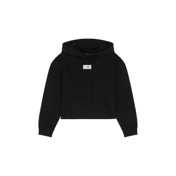 MM6 Maison Margiela Raw-Edge Boxy Hooded Sweatshirt in Black | Hoodies | Coveti