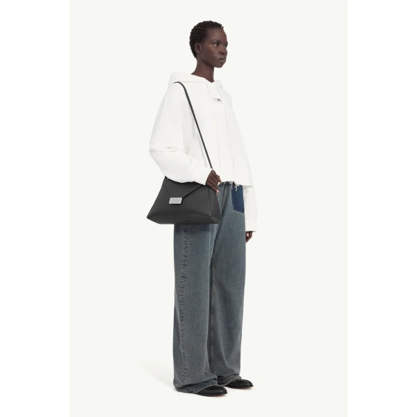 MM6 Maison Margiela Raw-Edge Boxy Hooded Sweatshirt in White, view 3 | Hoodies | Coveti