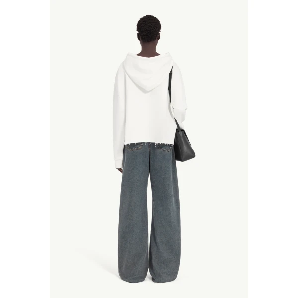 MM6 Maison Margiela Raw-Edge Boxy Hooded Sweatshirt in White, view 4 | Hoodies | Coveti