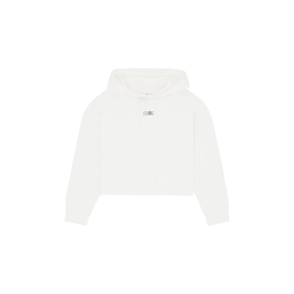 MM6 Maison Margiela Raw-Edge Boxy Hooded Sweatshirt in White | Hoodies | Coveti