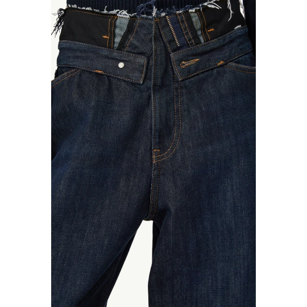 MM6 Maison Margiela Raw Edge Waist Denim Jeans in Dark Blue, view 6 | Denim | Coveti