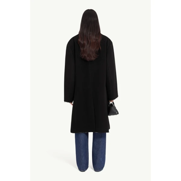 MM6 Maison Margiela Raw-Edge Wool Coat in Black, view 4 | Wool Coat | Coveti