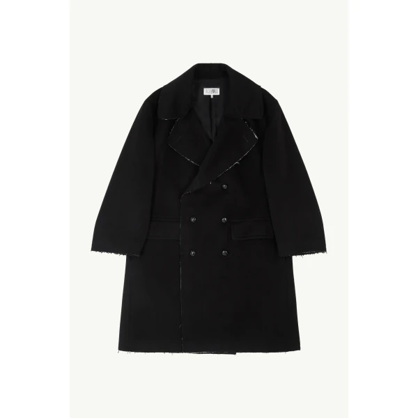 Raw-Edge Wool Coat in Black
