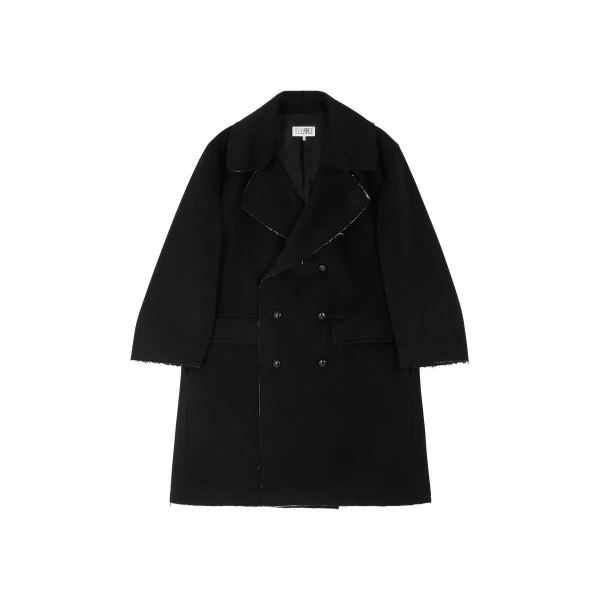 MM6 Maison Margiela Raw-Edge Wool Coat in Black | Wool Coat | Coveti