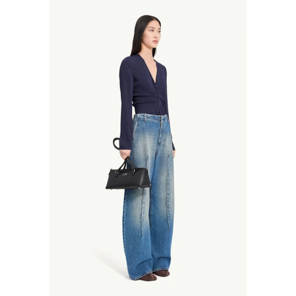 MM6 Maison Margiela Raw-Seam Barrel-Leg Jeans in Blue, view 3 | Denim | Coveti