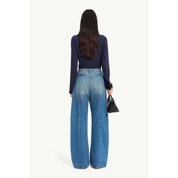 MM6 Maison Margiela Raw-Seam Barrel-Leg Jeans in Blue, view 4 | Denim | Coveti