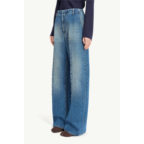 MM6 Maison Margiela Raw-Seam Barrel-Leg Jeans in Blue, view 5 | Denim | Coveti
