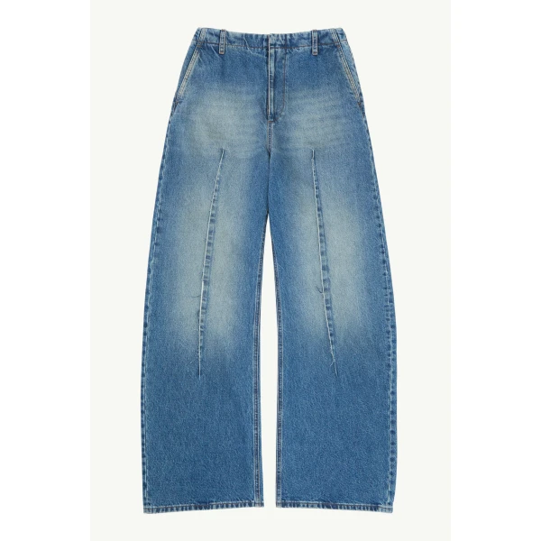 MM6 Maison Margiela Raw-Seam Barrel-Leg Jeans in Blue, view 6 | Denim | Coveti