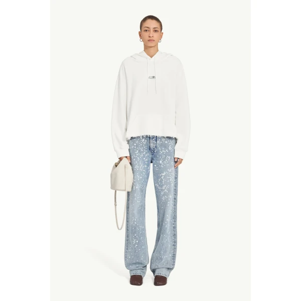 MM6 Maison Margiela Relaxed Hooded Sweatshirt in White, view 2 | Hoodies | Coveti