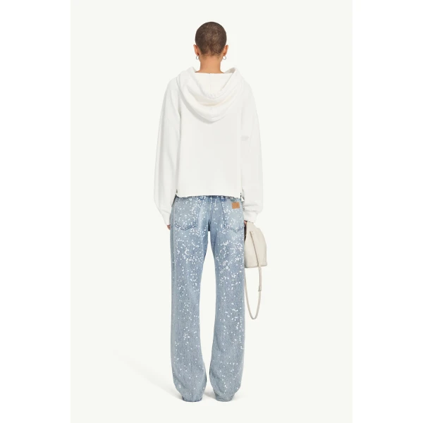 MM6 Maison Margiela Relaxed Hooded Sweatshirt in White, view 4 | Hoodies | Coveti
