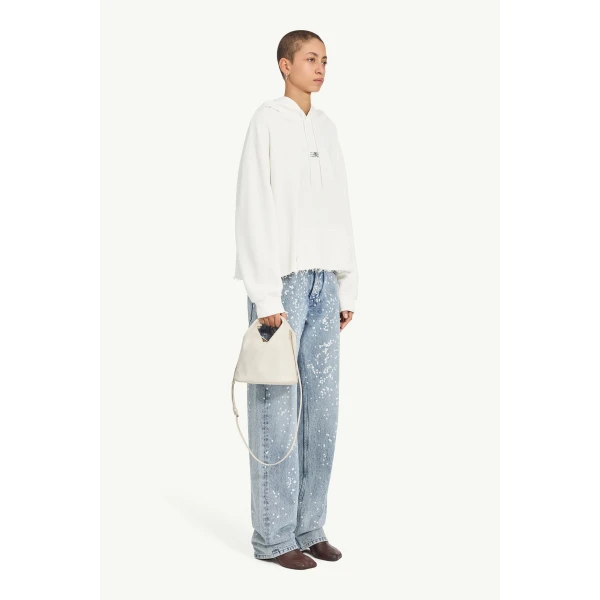 MM6 Maison Margiela Relaxed Hooded Sweatshirt in White, view 6 | Hoodies | Coveti
