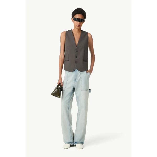 MM6 Maison Margiela Replaced Back Twill Pinstripe Gilet in Grey, view 2 | Vests | Coveti