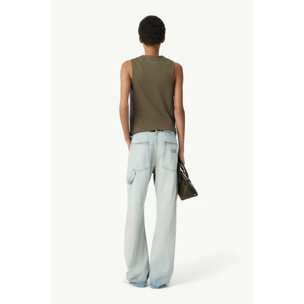 MM6 Maison Margiela Replaced Back Twill Pinstripe Gilet in Grey, view 4 | Vests | Coveti