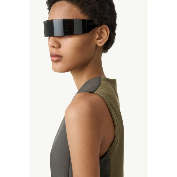 MM6 Maison Margiela Replaced Back Twill Pinstripe Gilet in Grey, view 6 | Vests | Coveti