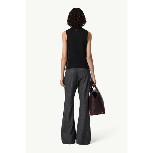MM6 Maison Margiela Replaced Back Wool Pinstripe Gilet in Grey, view 4 | Vests | Coveti