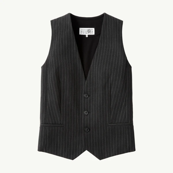 Replaced Back Wool Pinstripe Gilet in Grey