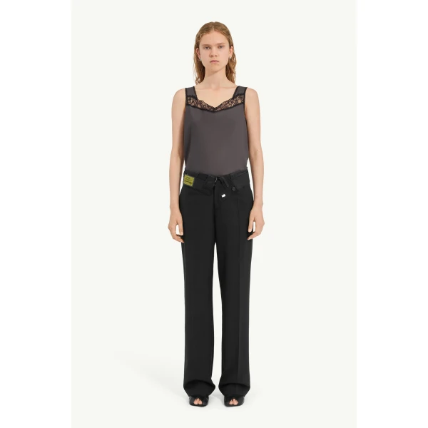 MM6 Maison Margiela Reverse Waistband Trousers in Black, view 2 | Tailored pants | Coveti
