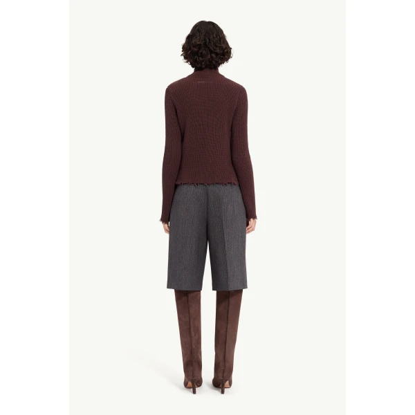 MM6 Maison Margiela Ribbed Cotton Zip Cardigan in Bitter Chocolate, view 4 | Cardigan | Coveti