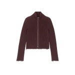 MM6 Maison Margiela Ribbed Cotton Zip Cardigan in Bitter Chocolate | Cardigan | Coveti