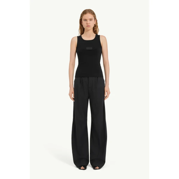 MM6 Maison Margiela Ribbed Jersey Tank Top in Black, view 2 | Sleeveless | Coveti