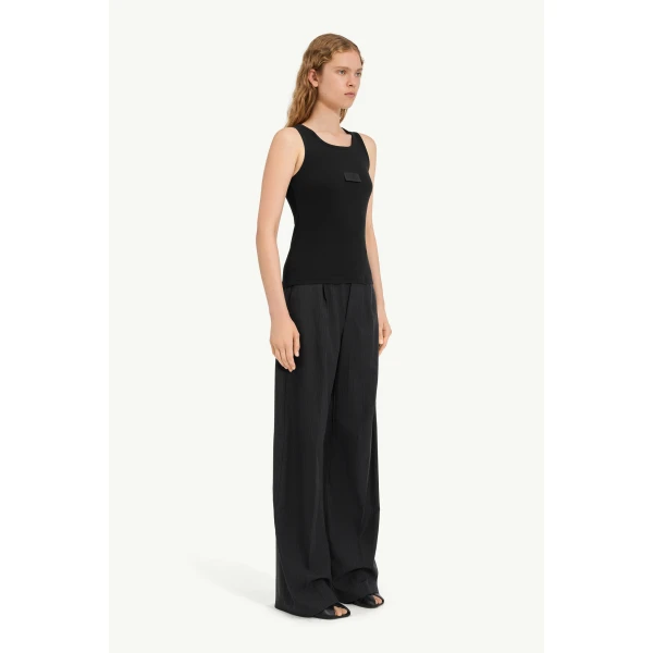 MM6 Maison Margiela Ribbed Jersey Tank Top in Black, view 3 | Sleeveless | Coveti