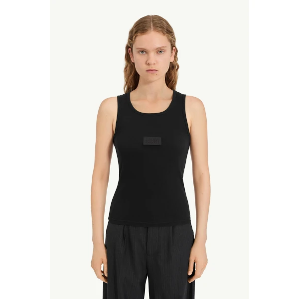 MM6 Maison Margiela Ribbed Jersey Tank Top in Black, view 5 | Sleeveless | Coveti