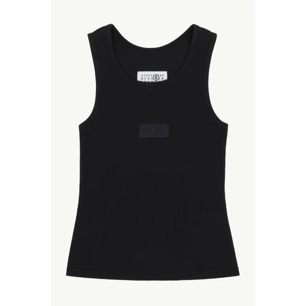 MM6 Maison Margiela Ribbed Jersey Tank Top in Black, view 6 | Sleeveless | Coveti