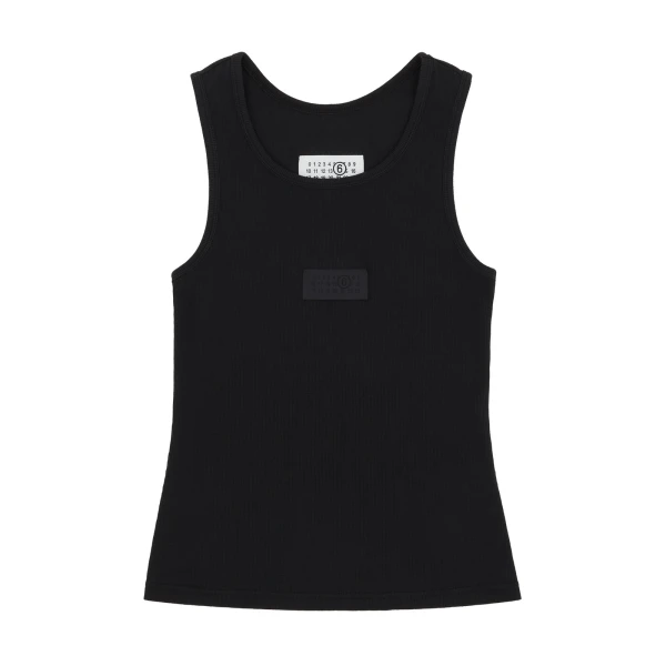 Ribbed Jersey Tank Top in Black