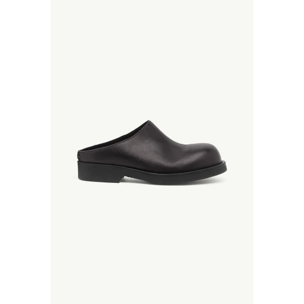 MM6 Maison Margiela Round-Toe Leather Biker Mules in Black, view 2 | Mules | Coveti