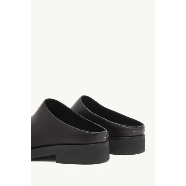 MM6 Maison Margiela Round-Toe Leather Biker Mules in Black, view 6 | Mules | Coveti
