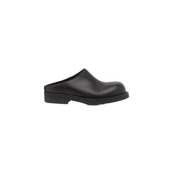 MM6 Maison Margiela Round-Toe Leather Biker Mules in Black | Mules | Coveti