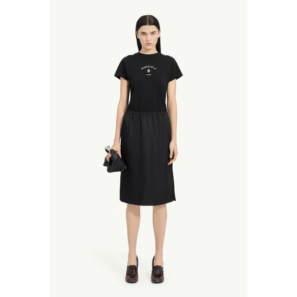 MM6 Maison Margiela Satin Midi Skirt in Black, view 2 | Midi Skirts | Coveti
