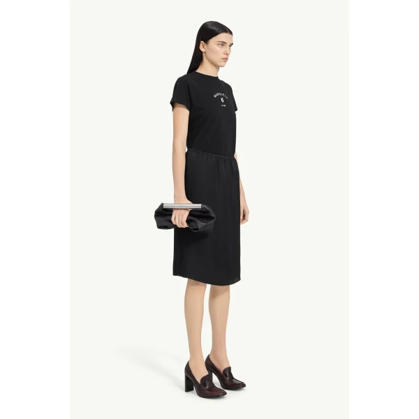 MM6 Maison Margiela Satin Midi Skirt in Black, view 3 | Midi Skirts | Coveti