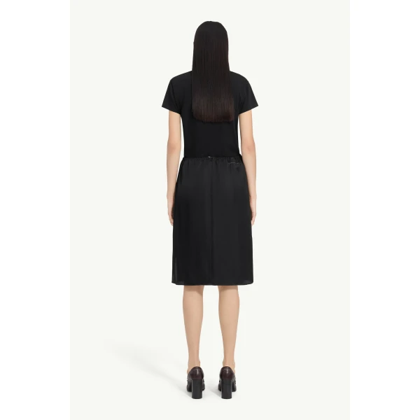 MM6 Maison Margiela Satin Midi Skirt in Black, view 4 | Midi Skirts | Coveti