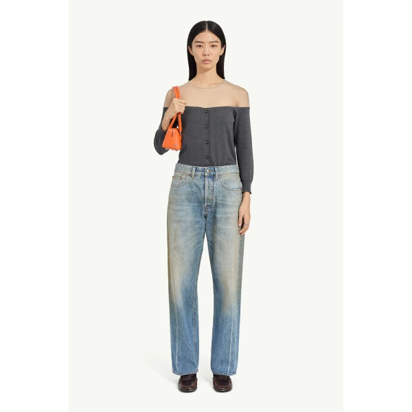 MM6 Maison Margiela Seam-Print Straight-Leg Jeans in Blue, view 2 | Denim | Coveti