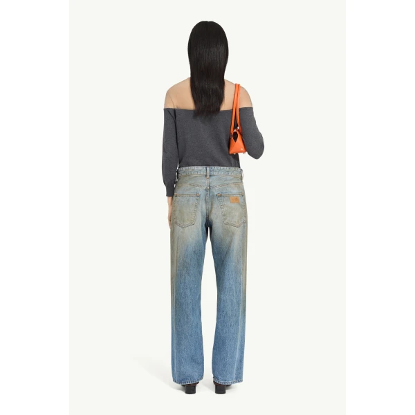 MM6 Maison Margiela Seam-Print Straight-Leg Jeans in Blue, view 4 | Denim | Coveti