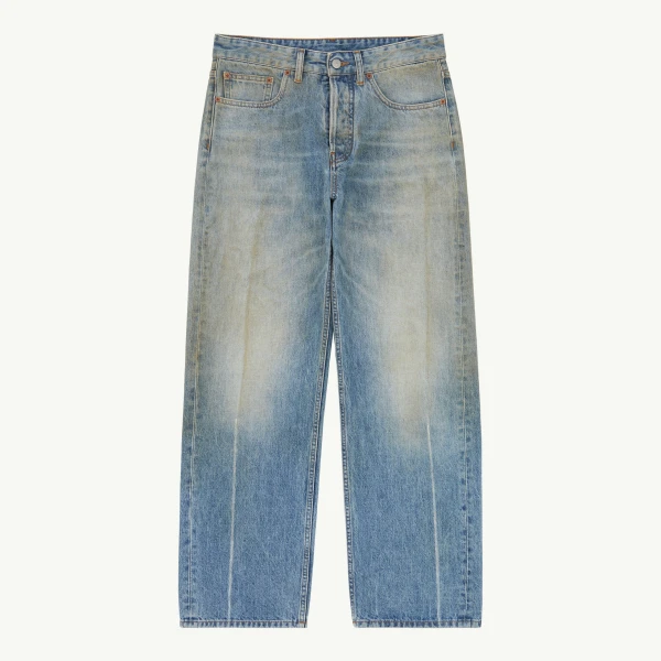 Seam-Print Straight-Leg Jeans in Blue