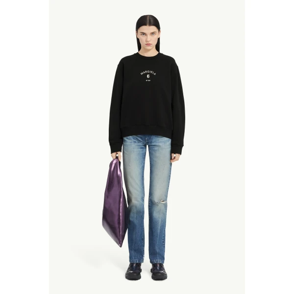 MM6 Maison Margiela Signature Jersey Sweatshirt in Black, view 2 | Hoodies | Coveti