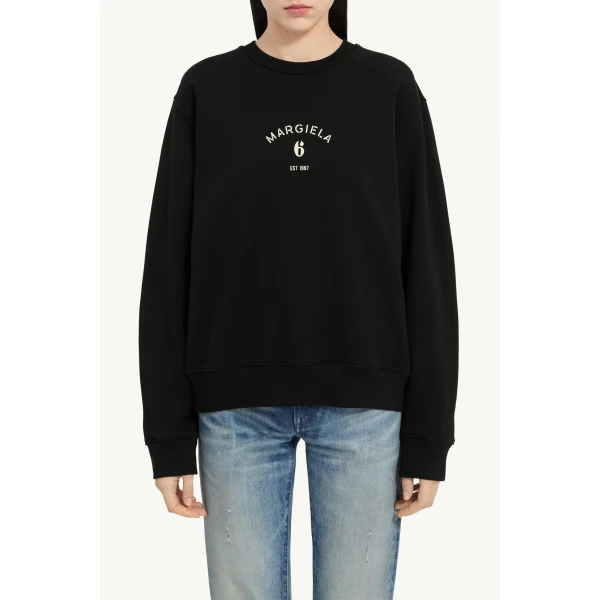 MM6 Maison Margiela Signature Jersey Sweatshirt in Black, view 5 | Hoodies | Coveti