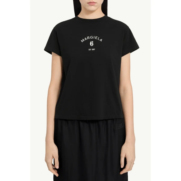 MM6 Maison Margiela Signature Jersey T-Shirt in Black, view 5 | T-shirts | Coveti