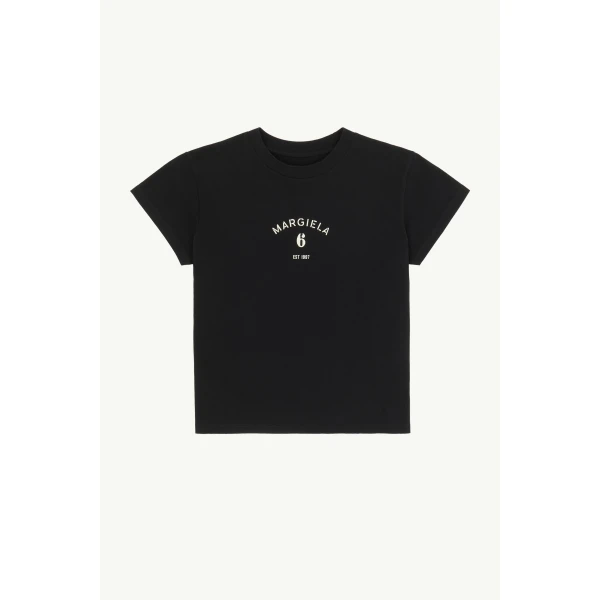 MM6 Maison Margiela Signature Jersey T-Shirt in Black, view 6 | T-shirts | Coveti