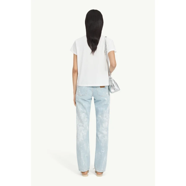 MM6 Maison Margiela Signature Jersey T-Shirt in White, view 4 | T-shirts | Coveti