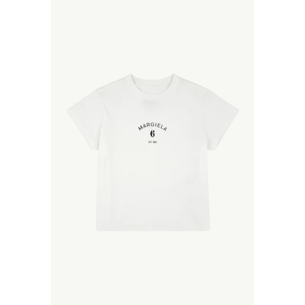 MM6 Maison Margiela Signature Jersey T-Shirt in White, view 6 | T-shirts | Coveti