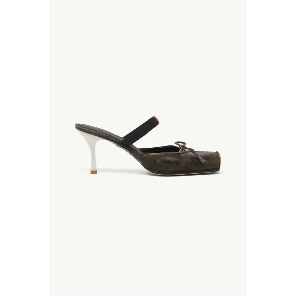 MM6 Maison Margiela Square-Toe Leather Ballerina Mules in Brown, view 2 | Mules | Coveti