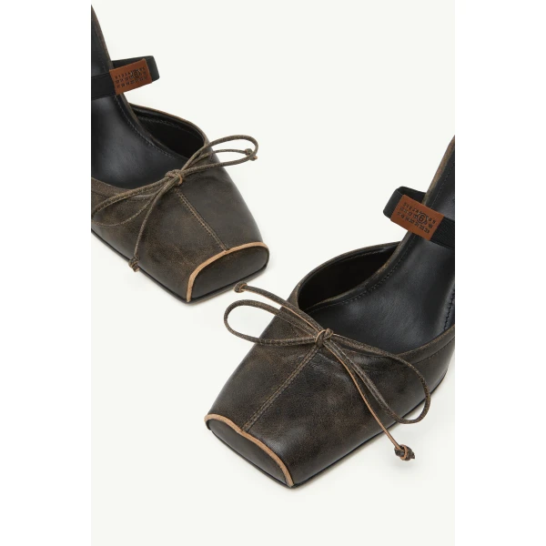 MM6 Maison Margiela Square-Toe Leather Ballerina Mules in Brown, view 5 | Mules | Coveti