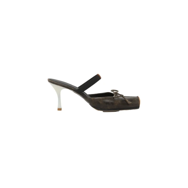 MM6 Maison Margiela Square-Toe Leather Ballerina Mules in Brown | Mules | Coveti