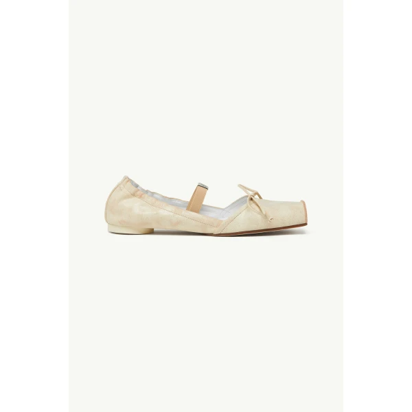 MM6 Maison Margiela Square-Toe Leather Ballerina Shoes in Beige, view 2 | Flats | Coveti