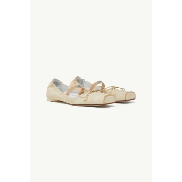 MM6 Maison Margiela Square-Toe Leather Ballerina Shoes in Beige, view 3 | Flats | Coveti
