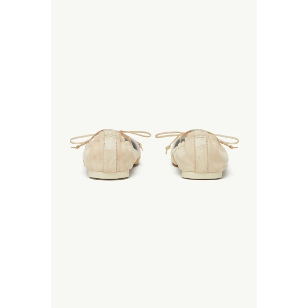 MM6 Maison Margiela Square-Toe Leather Ballerina Shoes in Beige, view 4 | Flats | Coveti