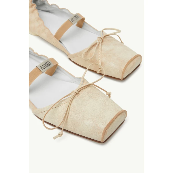 MM6 Maison Margiela Square-Toe Leather Ballerina Shoes in Beige, view 5 | Flats | Coveti